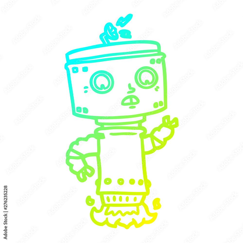 cold gradient line drawing cartoon robot hovering cold gradient line drawing cartoon robot hovering