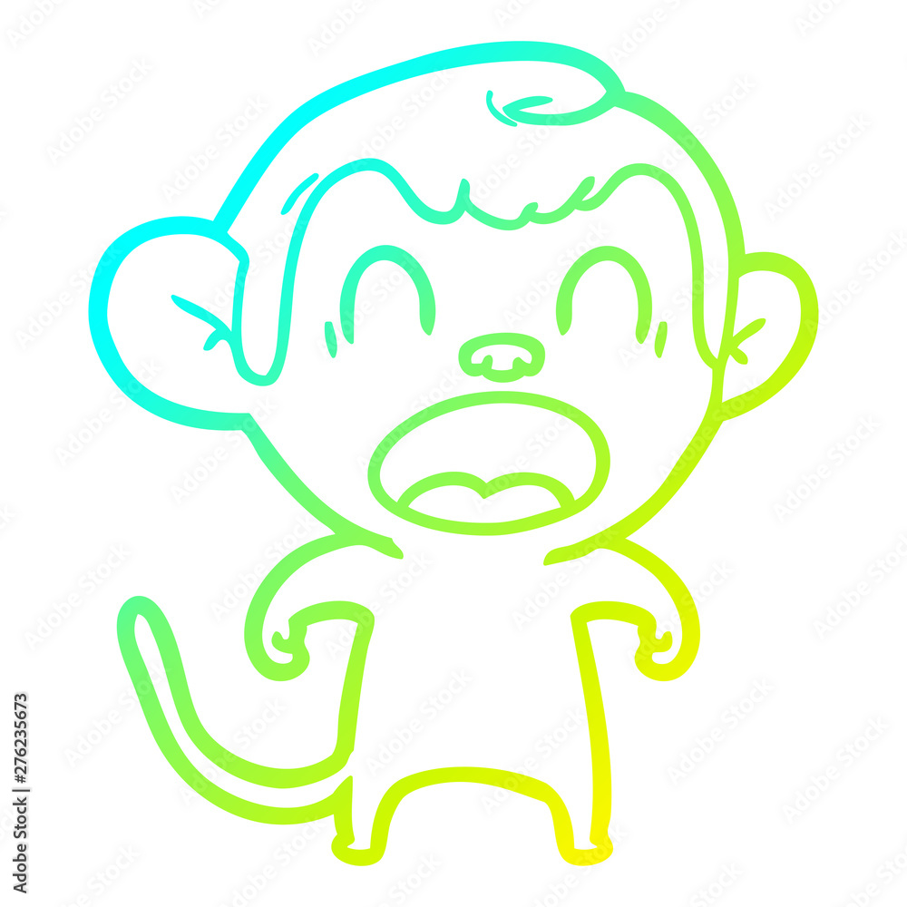cold gradient line drawing shouting cartoon monkey