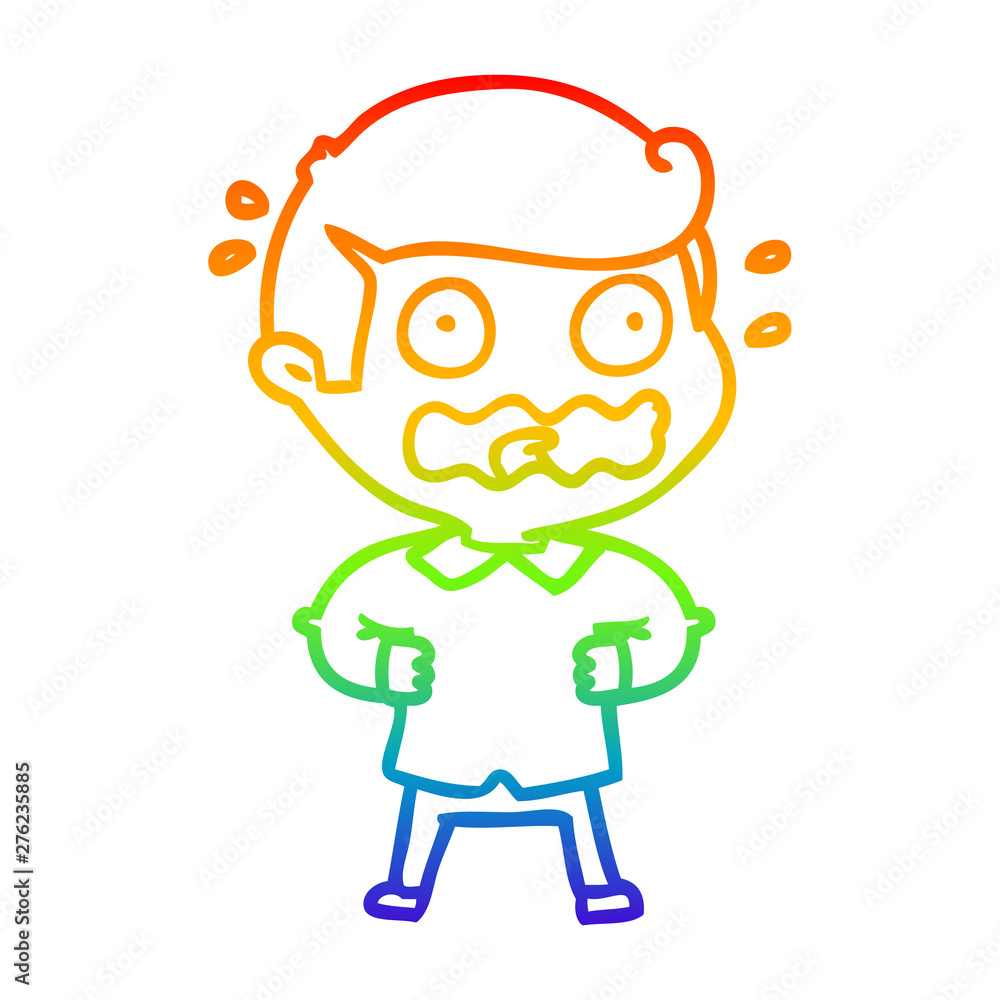 rainbow gradient line drawing cartoon man totally stressed out