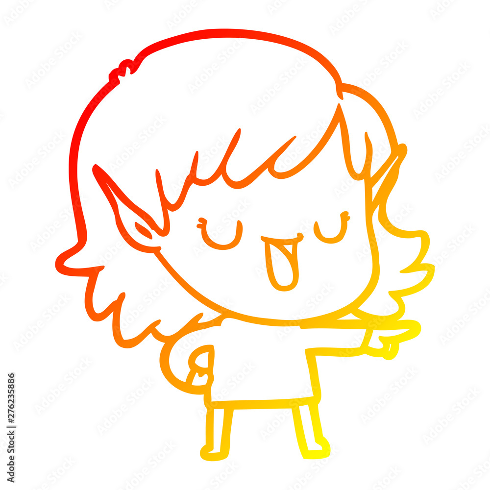 warm gradient line drawing cartoon elf girl warm gradient line drawing cartoon elf girl