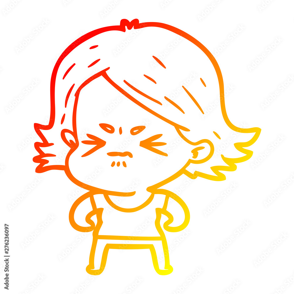 warm gradient line drawing cartoon angry girl