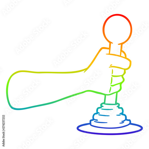 rainbow gradient line drawing cartoon hand pulling lever