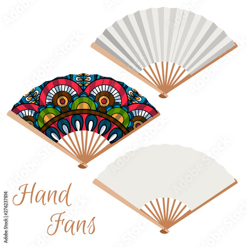 Set of hand fans. Decorative fans vector isolated on white background