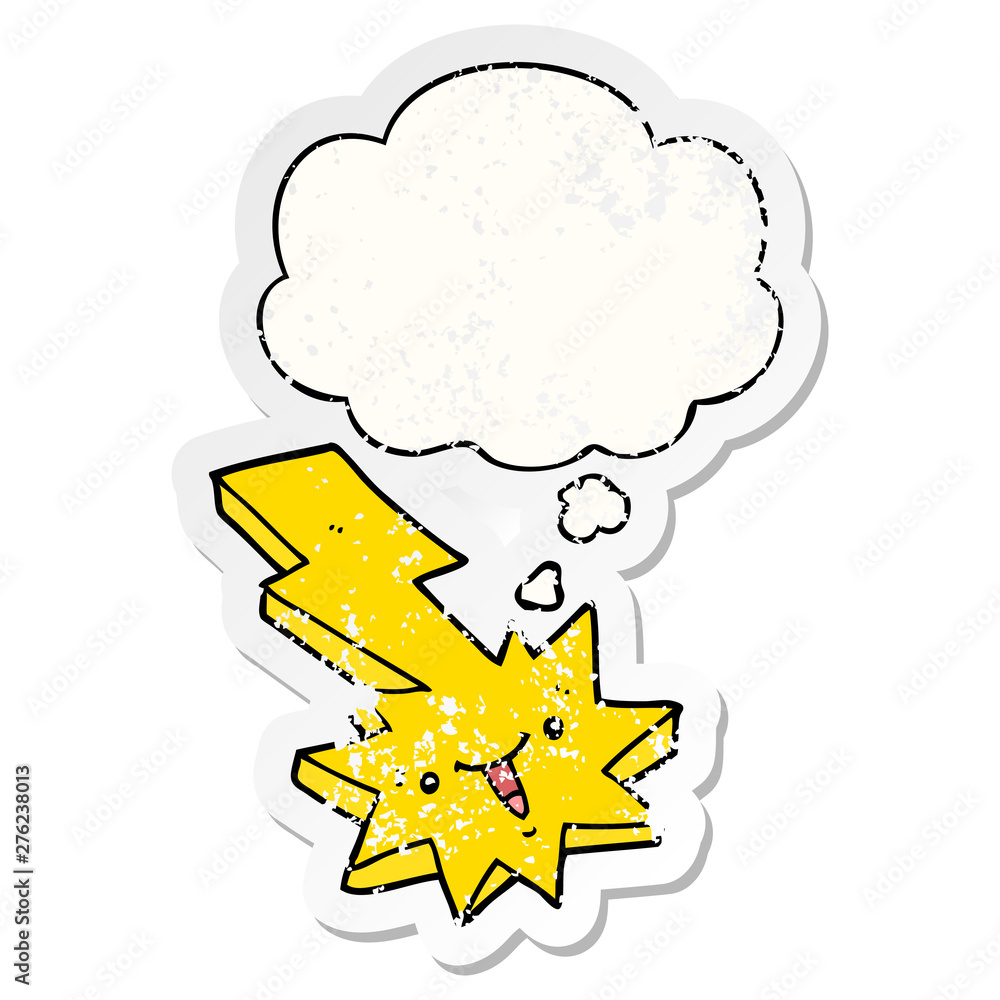 cartoon lightning strike and thought bubble as a distressed worn sticker cartoon lightning strike and thought bubble as a distressed worn sticker