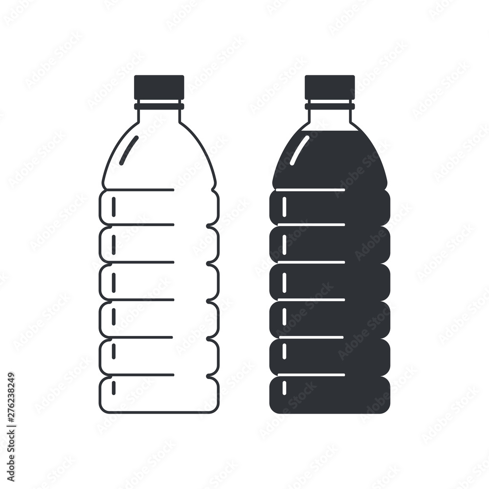 Two plastic bottles on a white background, empty and full. Flat style icons. Two plastic bottles on a white background, empty and full. Flat style icons.