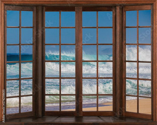 Beautiful view of sea from the window. Window Views with relaxing sounds of w...