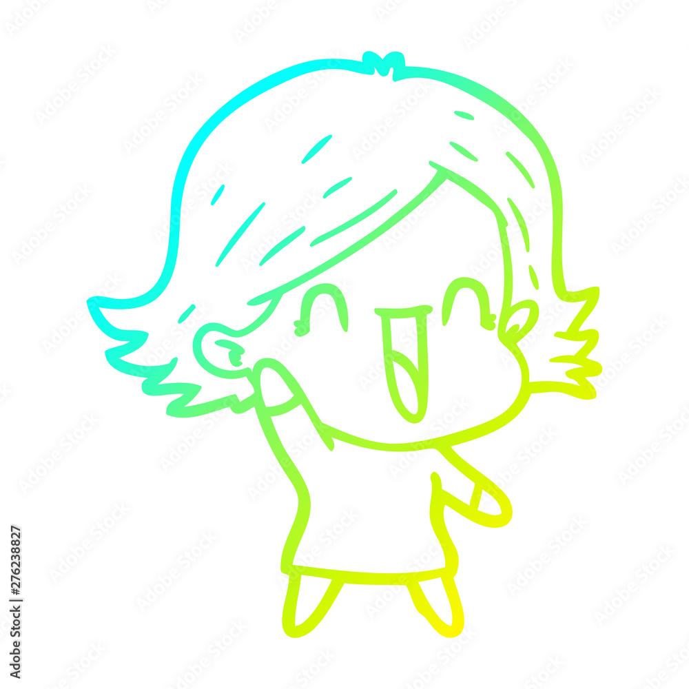 cold gradient line drawing cartoon happy woman cold gradient line drawing cartoon happy woman