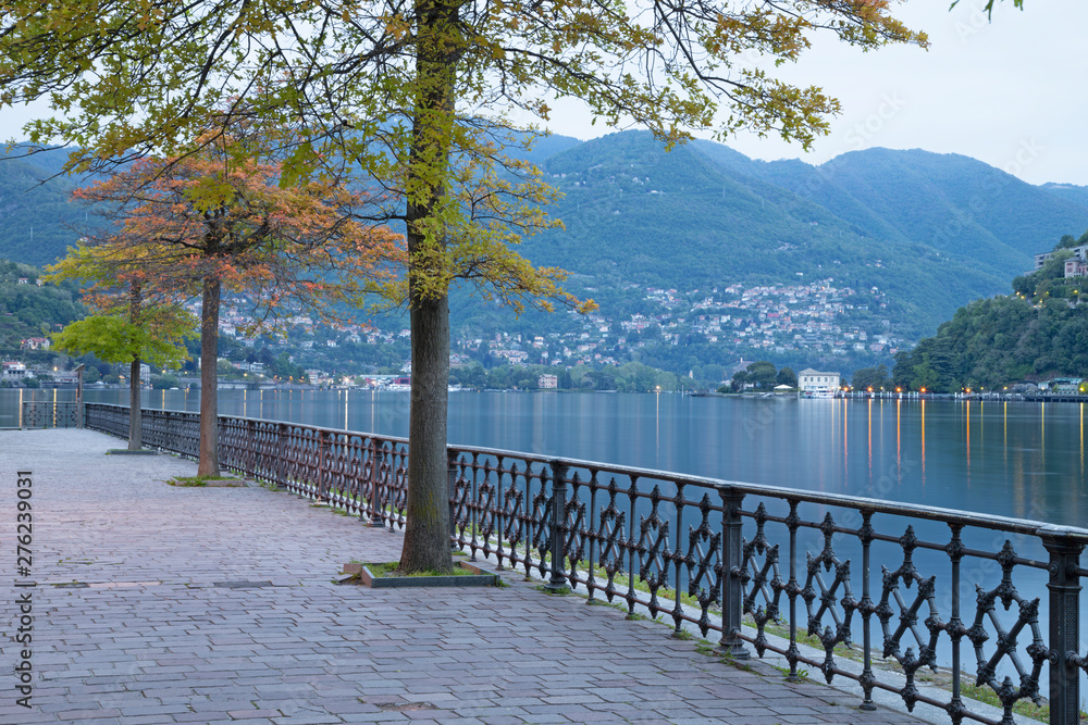 Como - The promenade of the City and lake Como in morning.
