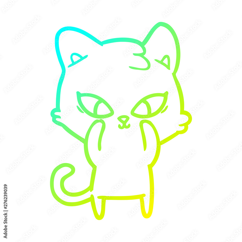 Fototapeta premium cold gradient line drawing cute cartoon cat