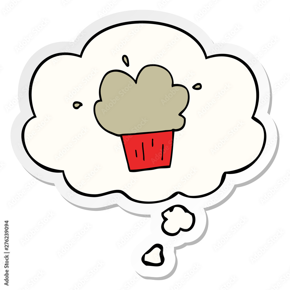 cartoon muffin and thought bubble as a printed sticker cartoon muffin and thought bubble as a printed sticker