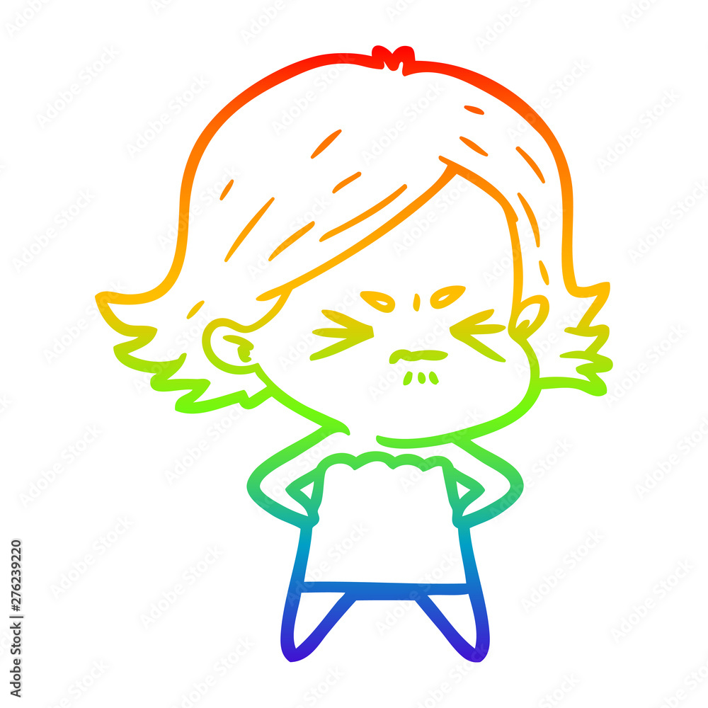 rainbow gradient line drawing cartoon angry girl rainbow gradient line drawing cartoon angry girl