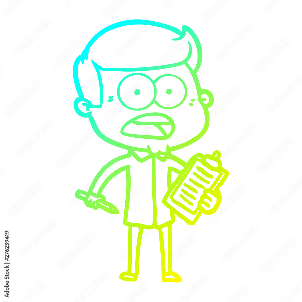 cold gradient line drawing cartoon shocked man