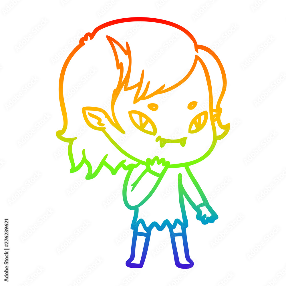 rainbow gradient line drawing cartoon friendly vampire girl considering rainbow gradient line drawing cartoon friendly vampire girl considering
