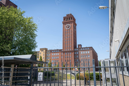 Famous clock-tower in Siemensstadt, a district of Berlin,  Sign says 