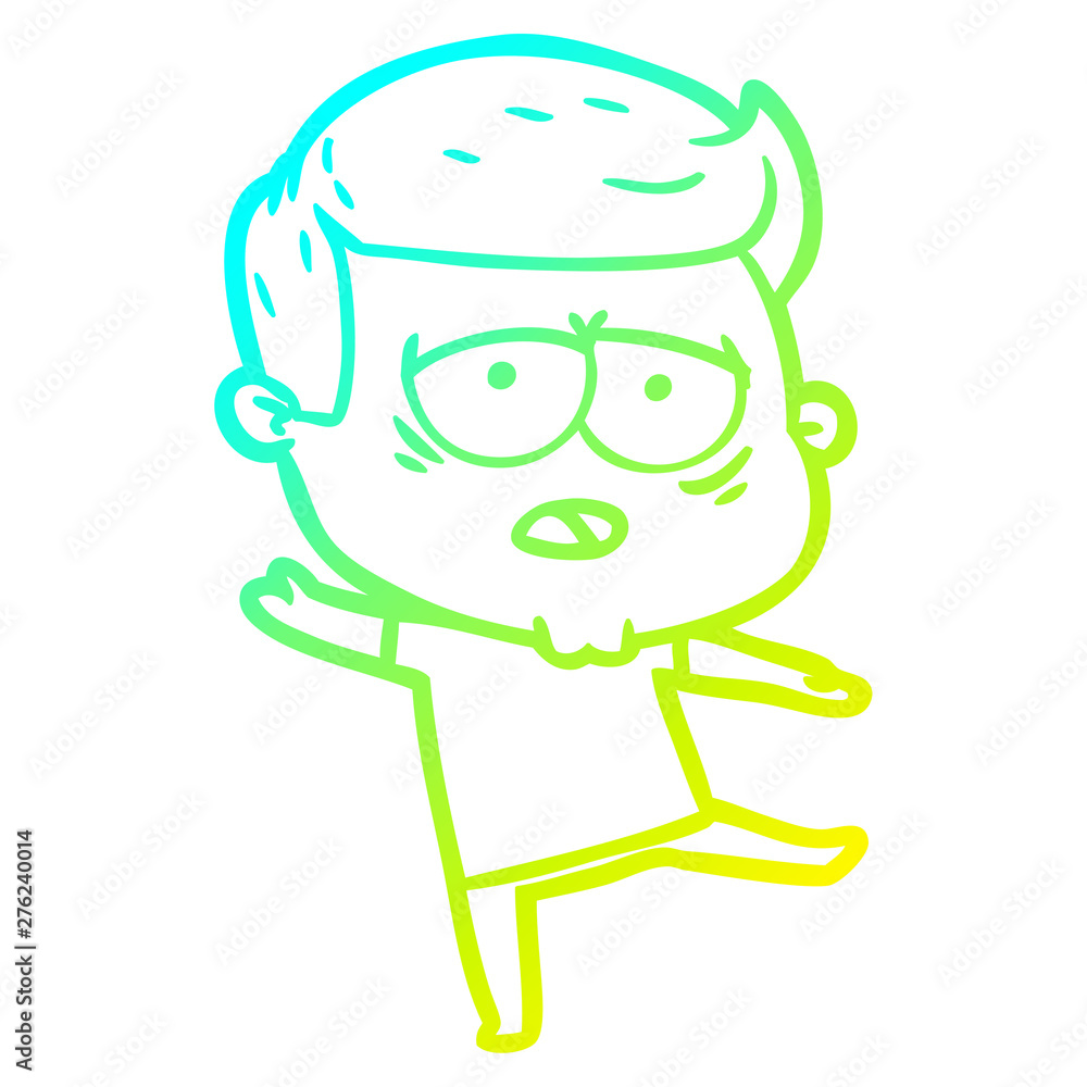 cold gradient line drawing cartoon tired man