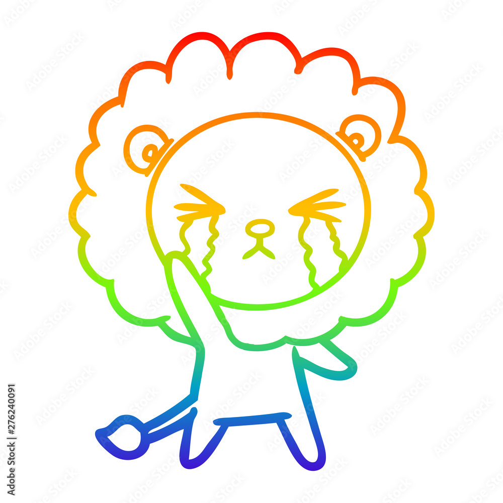rainbow gradient line drawing cartoon crying lion rainbow gradient line drawing cartoon crying lion