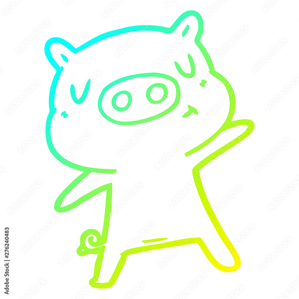 Obraz premium cold gradient line drawing cartoon content pig
