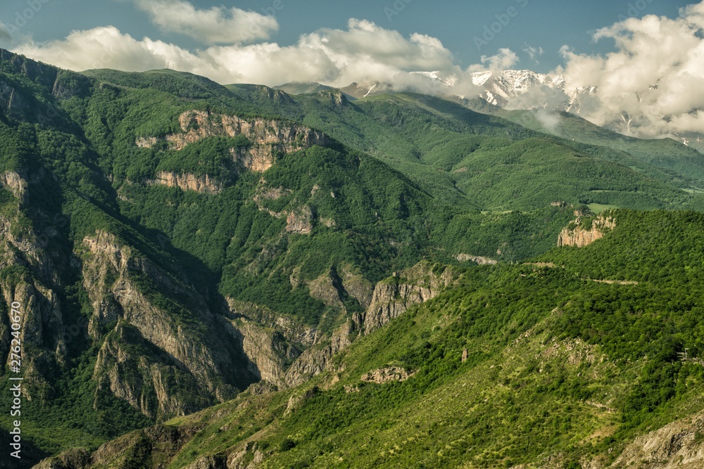 Fototapeta premium A beautiful mountain landscape. A delightful spring view. Zangezur Mountains. Armenia.