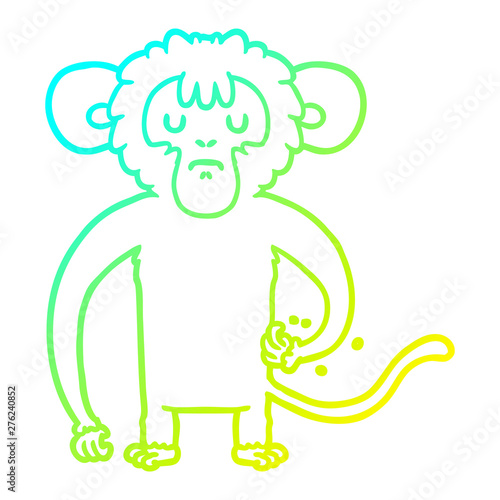 cold gradient line drawing cartoon monkey scratching