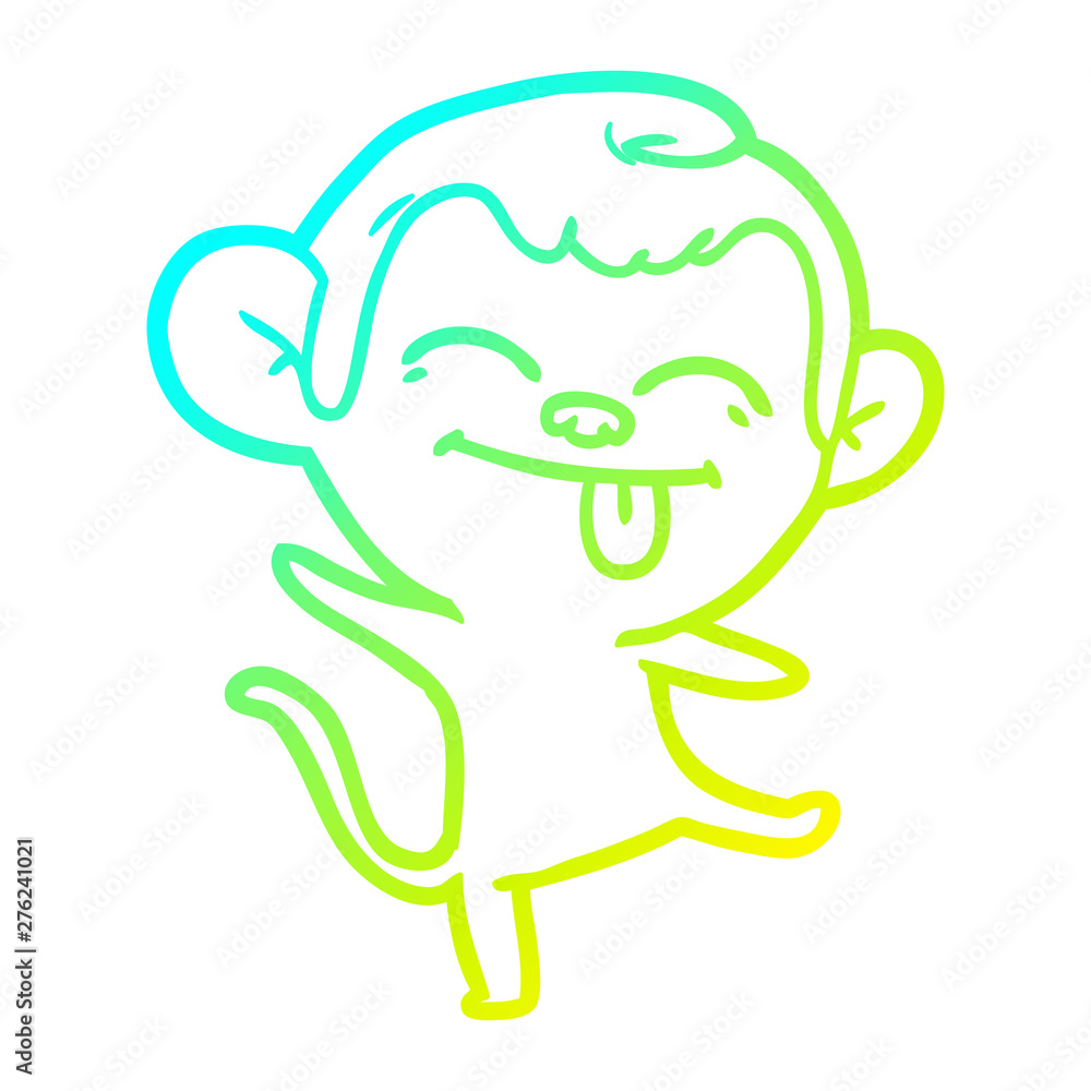 Obraz premium cold gradient line drawing funny cartoon monkey dancing