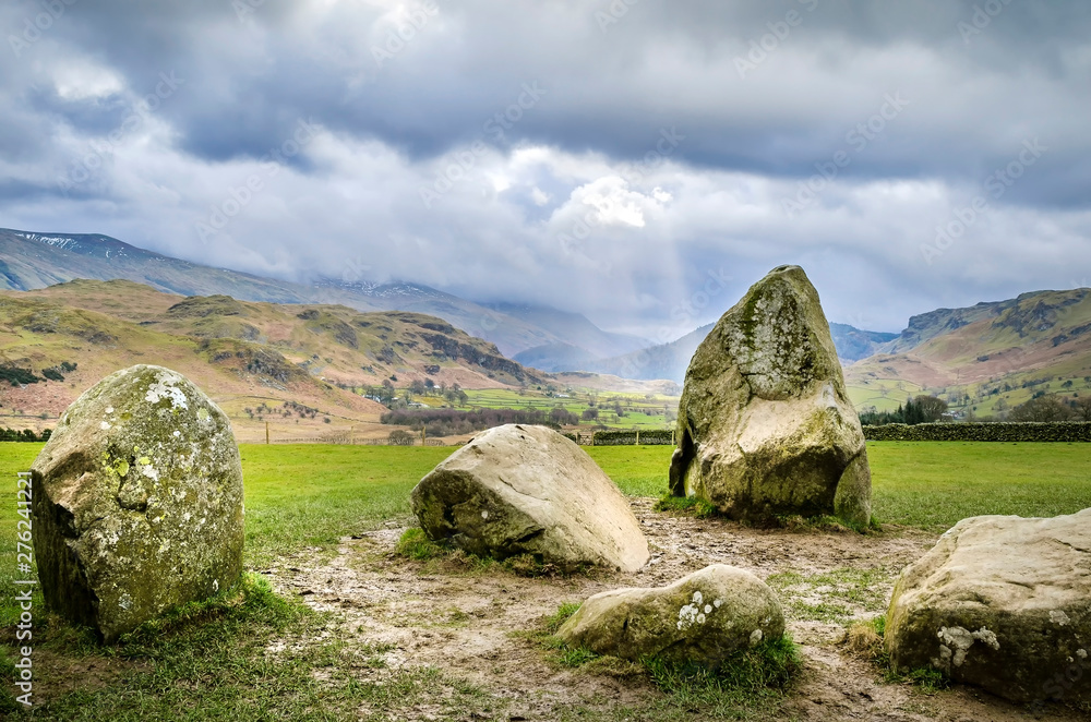 Part of Castlerigg Stone Circle Keswick thought to be a late Neolithic construction. Showing the stones at the head of the circle and the heaviest stone at about 16 tons. 