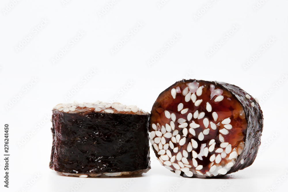 Traditional fresh japanese sushi rolls isolated on white background Traditional fresh japanese sushi rolls isolated on white background