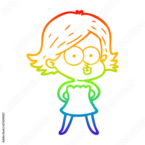 rainbow gradient line drawing cartoon girl pouting