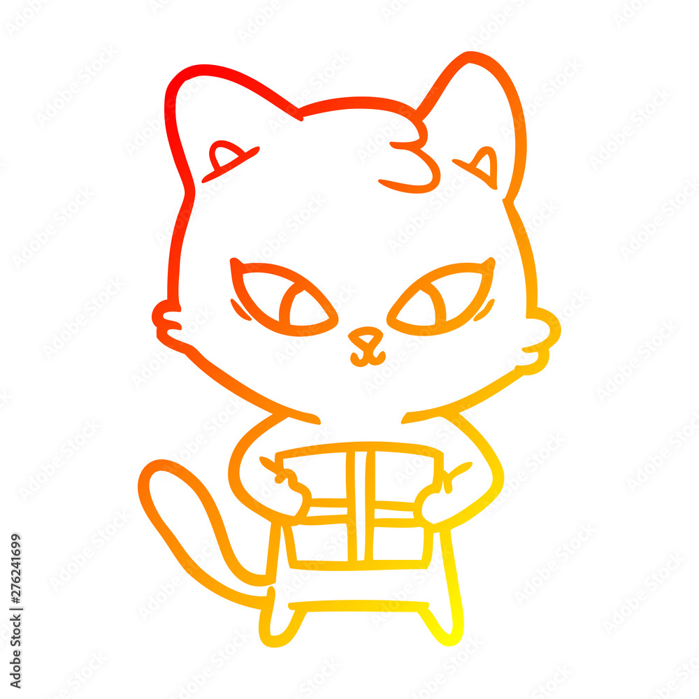 Obraz premium warm gradient line drawing cute cartoon cat