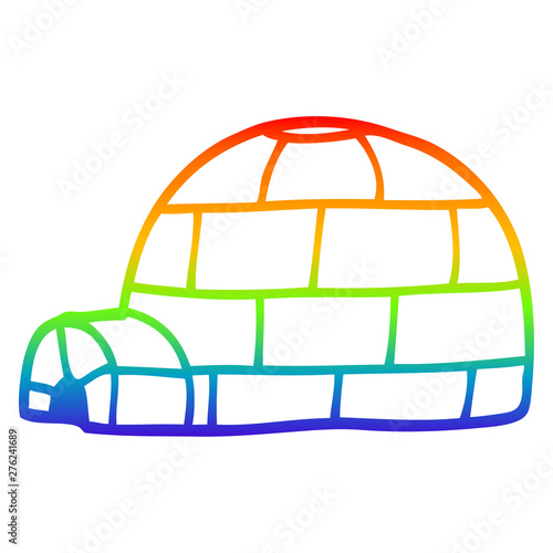 rainbow gradient line drawing cartoon igloo