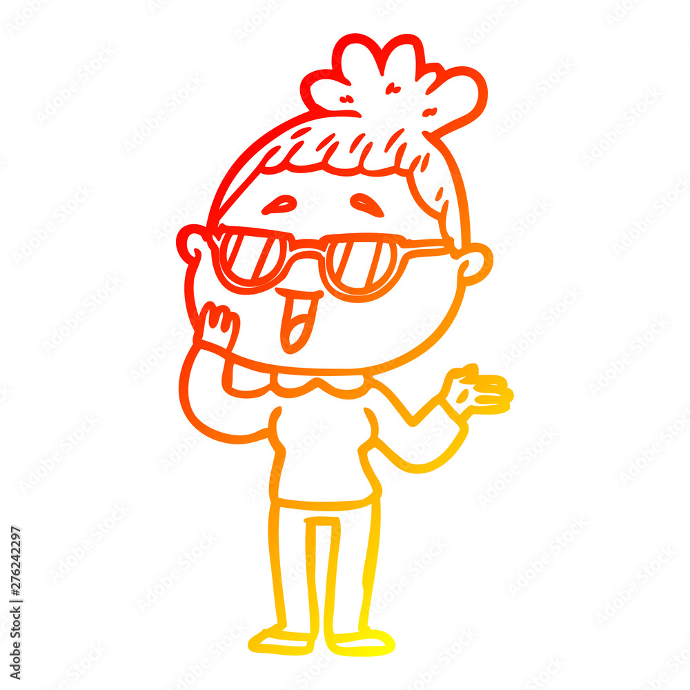 Obraz premium warm gradient line drawing cartoon happy woman wearing spectacles