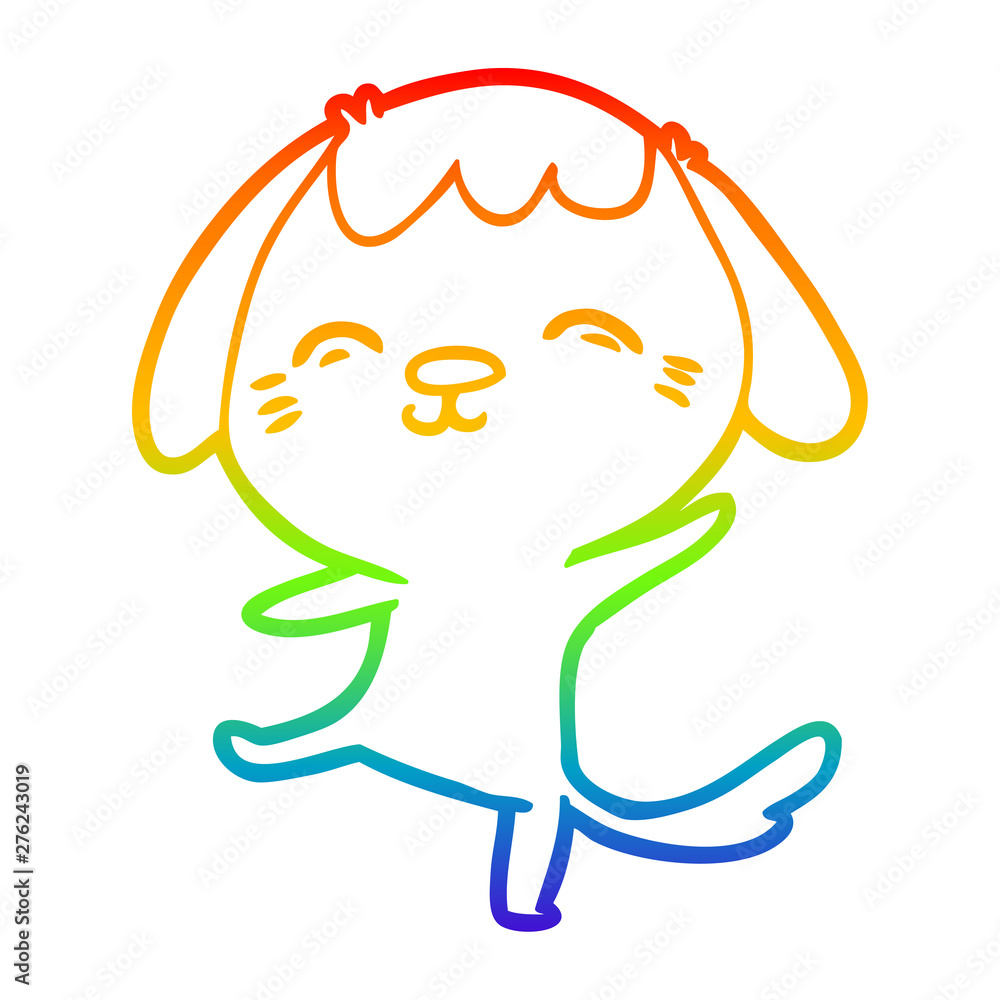 Obraz premium rainbow gradient line drawing happy cartoon dancing dog