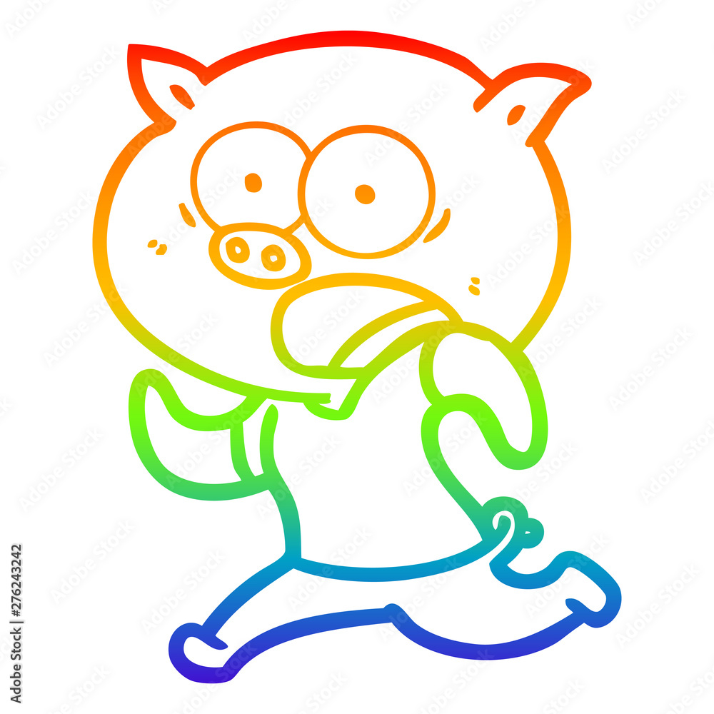 rainbow gradient line drawing cartoon pig running away rainbow gradient line drawing cartoon pig running away