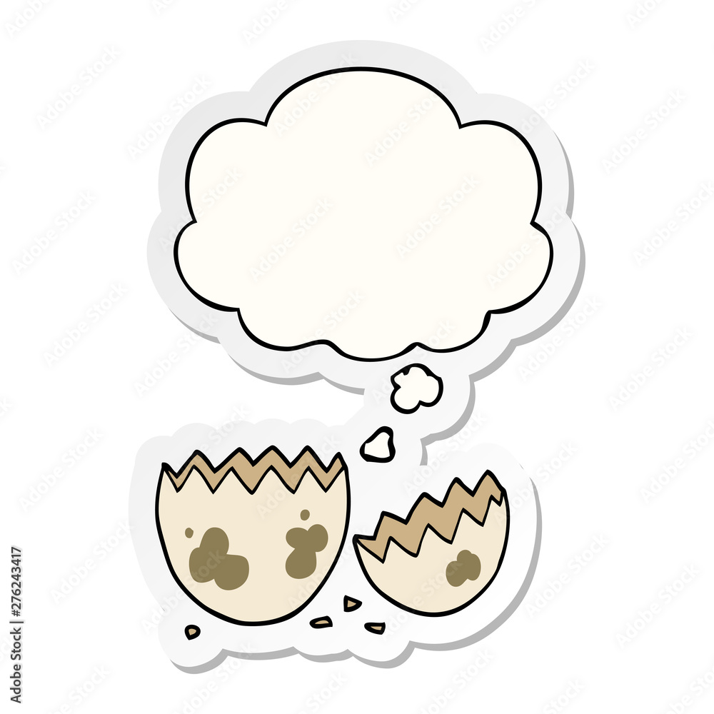 cartoon cracked egg and thought bubble as a printed sticker cartoon cracked egg and thought bubble as a printed sticker