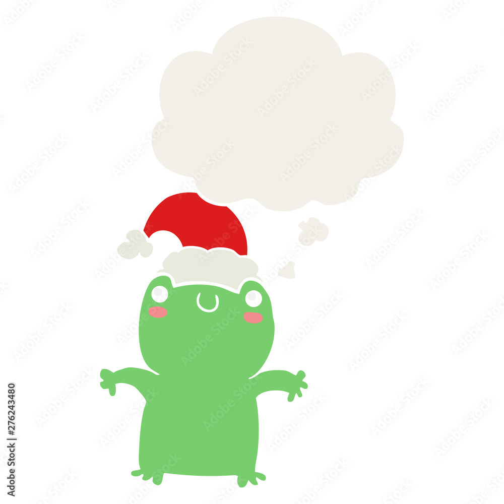 cute cartoon frog wearing christmas hat and thought bubble in retro style cute cartoon frog wearing christmas hat and thought bubble in retro style