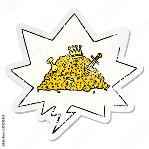 cartoon ple of treasure and speech bubble distressed sticker