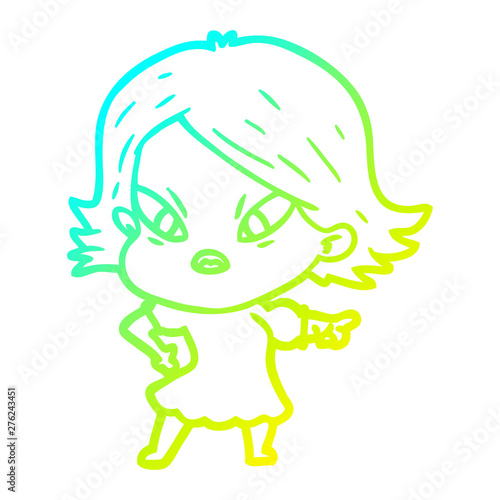 cold gradient line drawing cartoon stressed woman