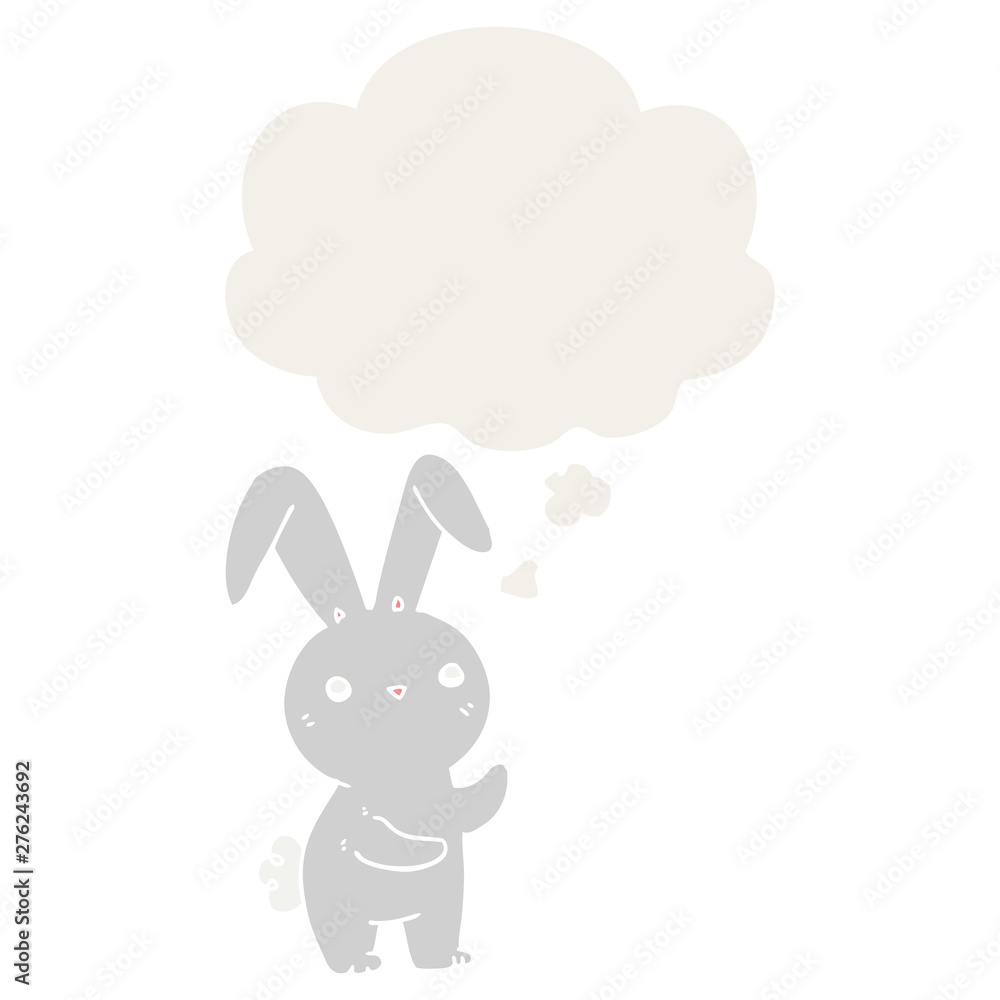 cute cartoon rabbit and thought bubble in retro style cute cartoon rabbit and thought bubble in retro style