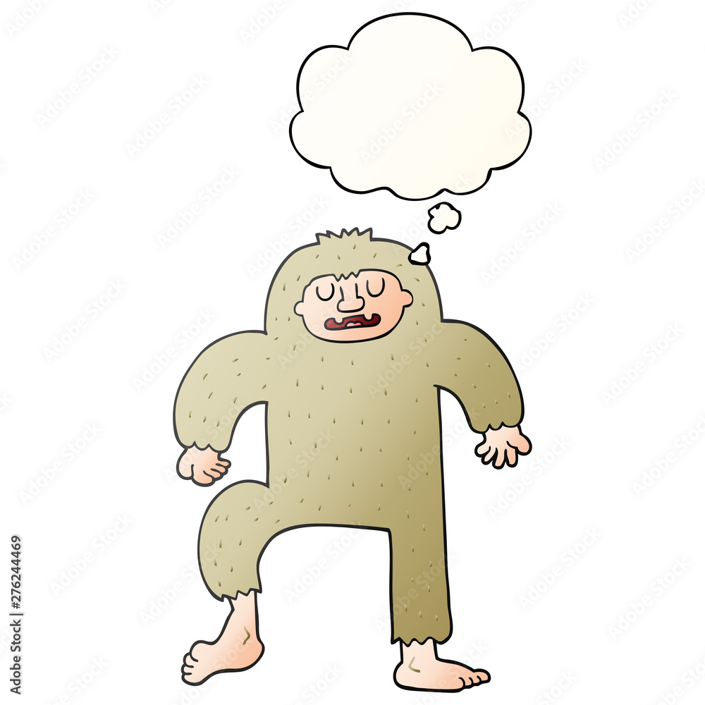 cartoon bigfoot and thought bubble in smooth gradient style cartoon bigfoot and thought bubble in smooth gradient style