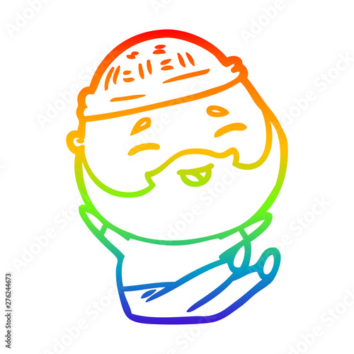 rainbow gradient line drawing cartoon happy bearded man