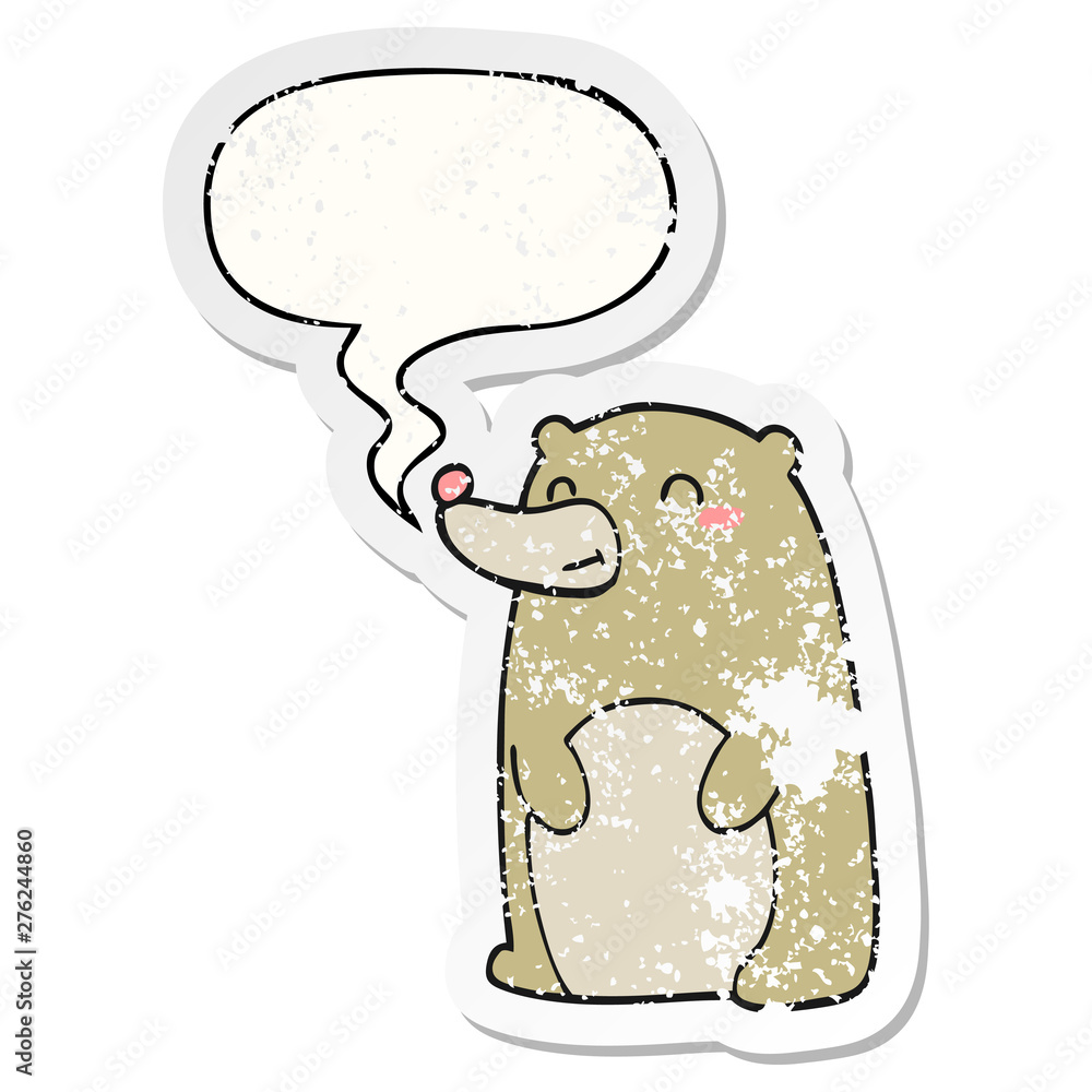 cute cartoon bear and speech bubble distressed sticker cute cartoon bear and speech bubble distressed sticker