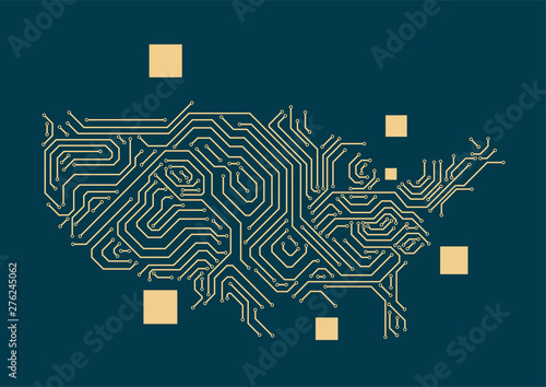 Circuit board composed of map of the United States