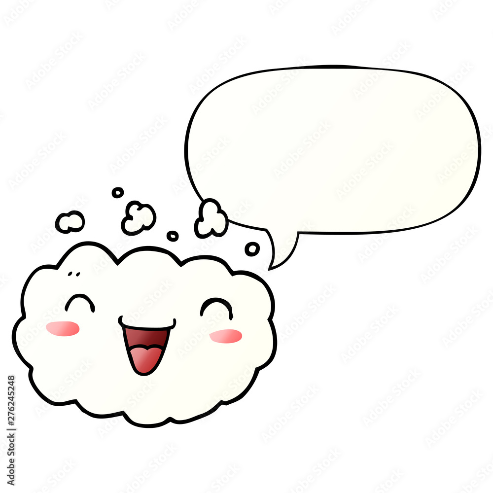 happy cartoon cloud and speech bubble in smooth gradient style happy cartoon cloud and speech bubble in smooth gradient style