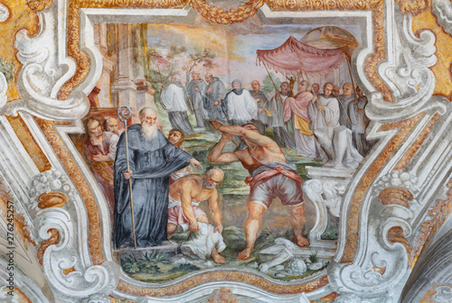 CATANIA, ITALY - APRIL 7, 2018: The vault fresco from live of Saint Benedict in church Chiesa di San Benedetto by Giovanni Tuccari (1667–1743).