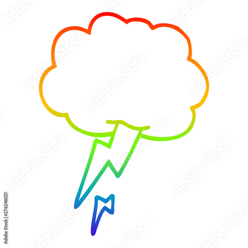 rainbow gradient line drawing cartoon thunder and lightening