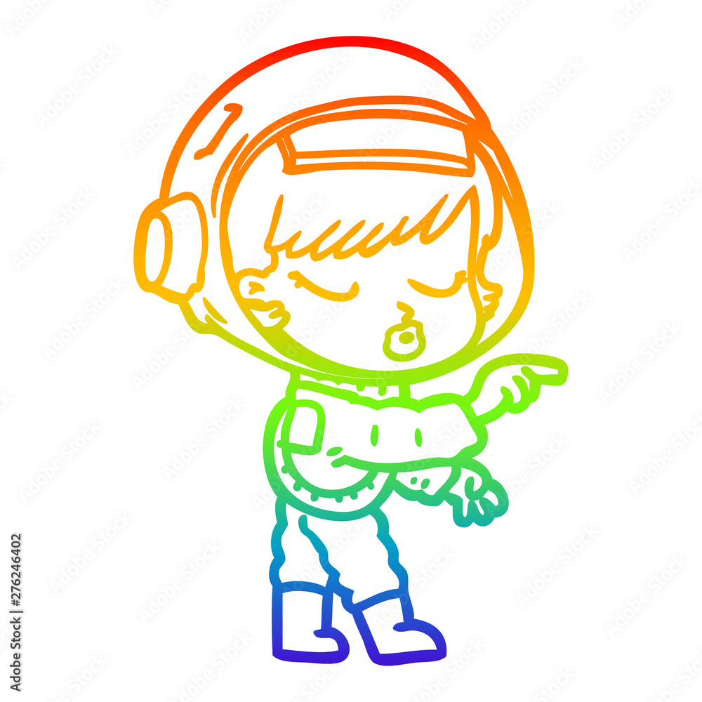 rainbow gradient line drawing cartoon pretty astronaut girl pointing rainbow gradient line drawing cartoon pretty astronaut girl pointing