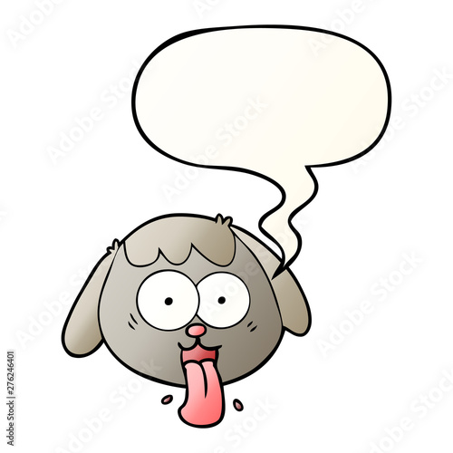 cartoon dog face panting and speech bubble in smooth gradient style