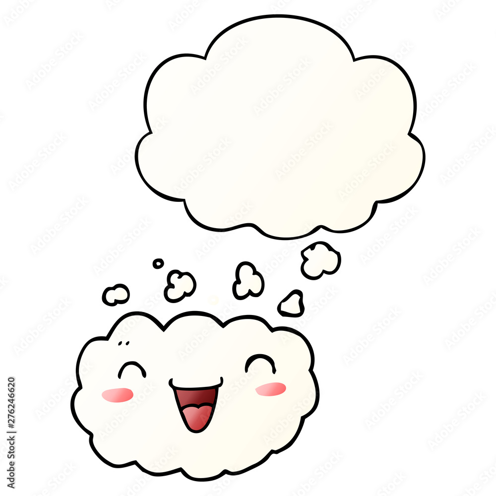 happy cartoon cloud and thought bubble in smooth gradient style happy cartoon cloud and thought bubble in smooth gradient style