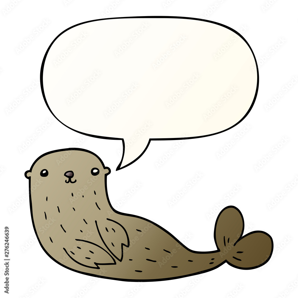 cartoon seal and speech bubble in smooth gradient style