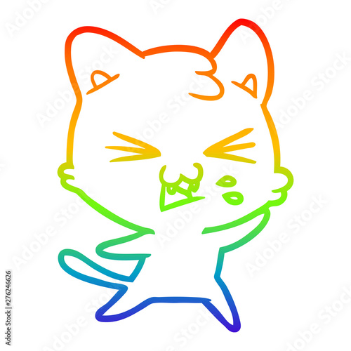 rainbow gradient line drawing cartoon cat hissing