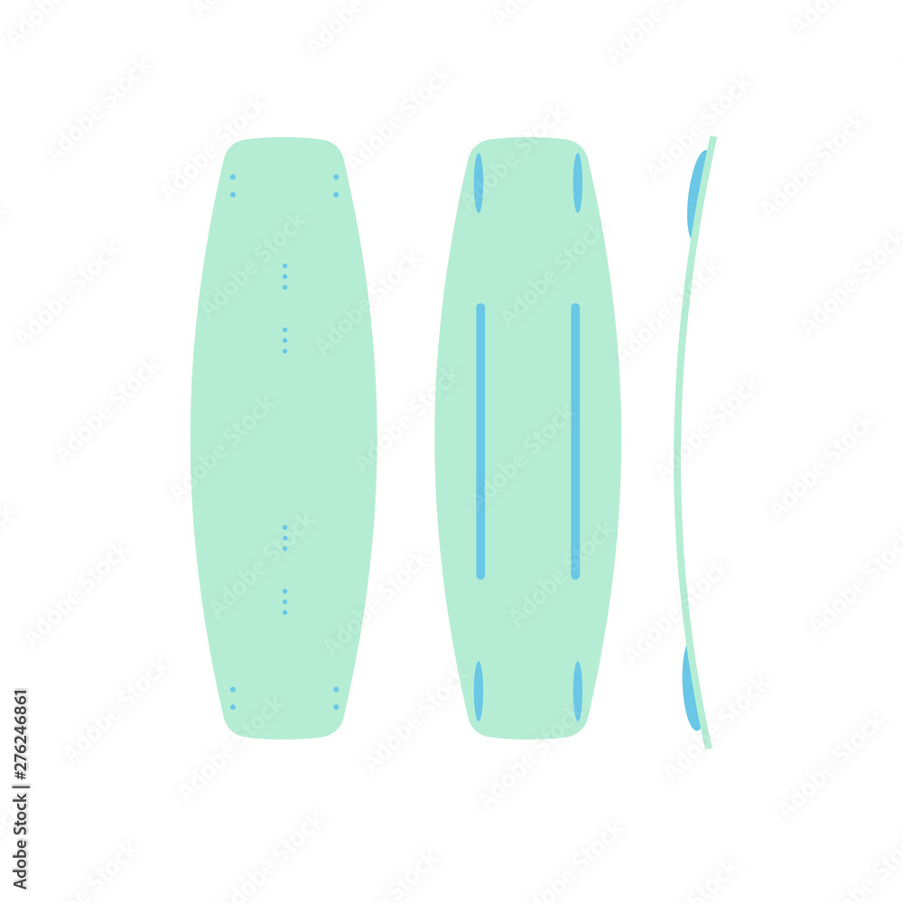 Vector set collection of flat cartoon mint blue wake surf board icon isolated on white background Vector set collection of flat cartoon mint blue wake surf board icon isolated on white background